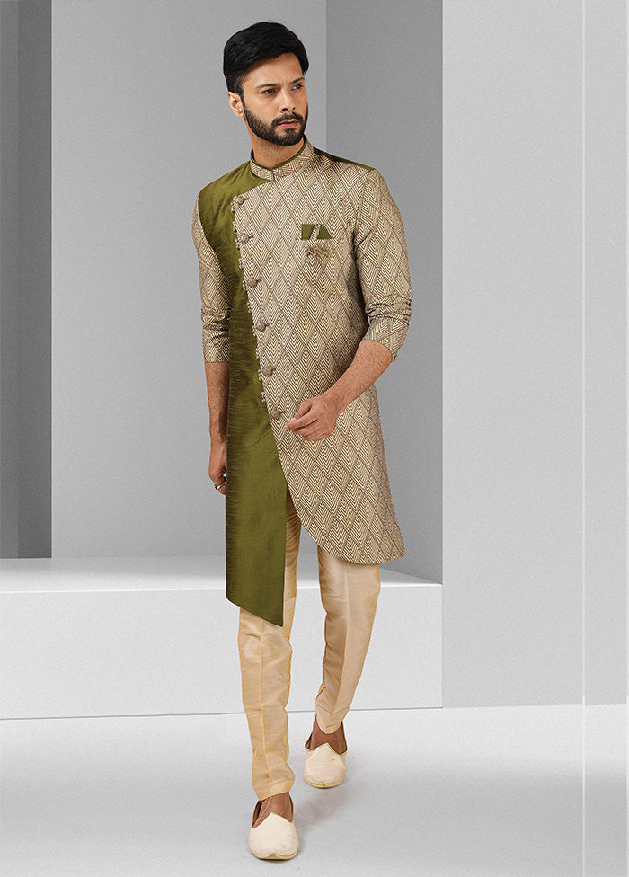 2 Pc Mehendi Dupion Silk Kurta Pajama Set