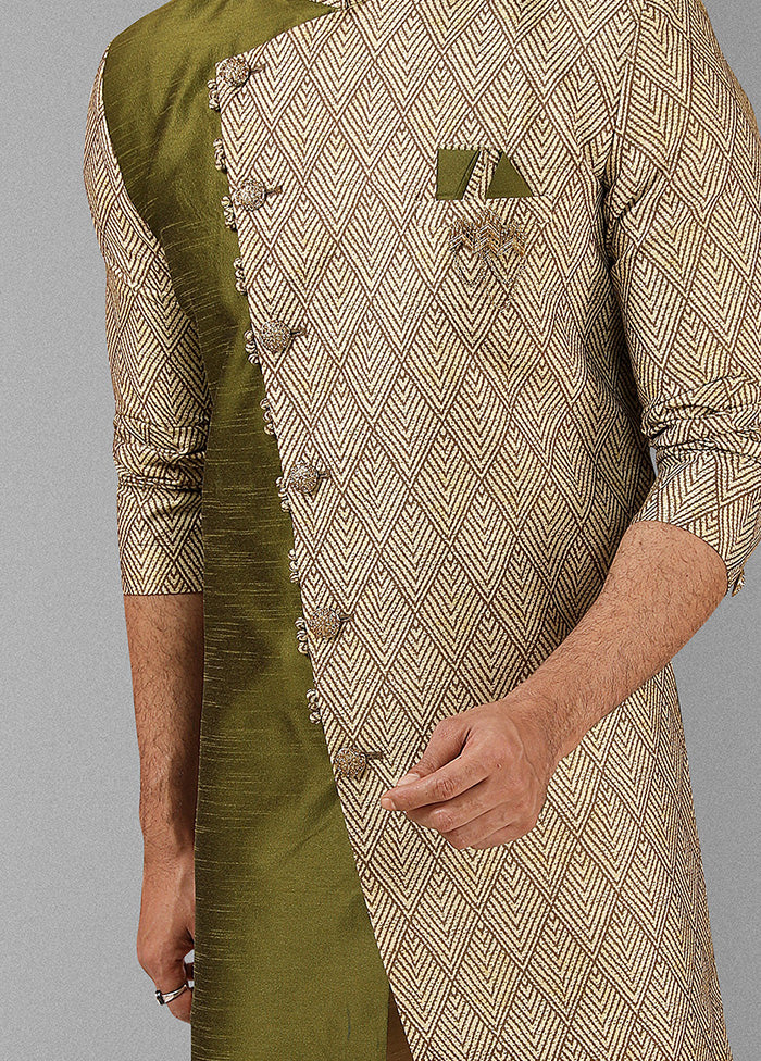 2 Pc Mehendi Dupion Silk Kurta Pajama Set