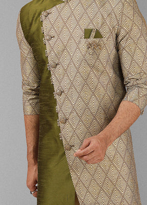 2 Pc Mehendi Dupion Silk Kurta Pajama Set