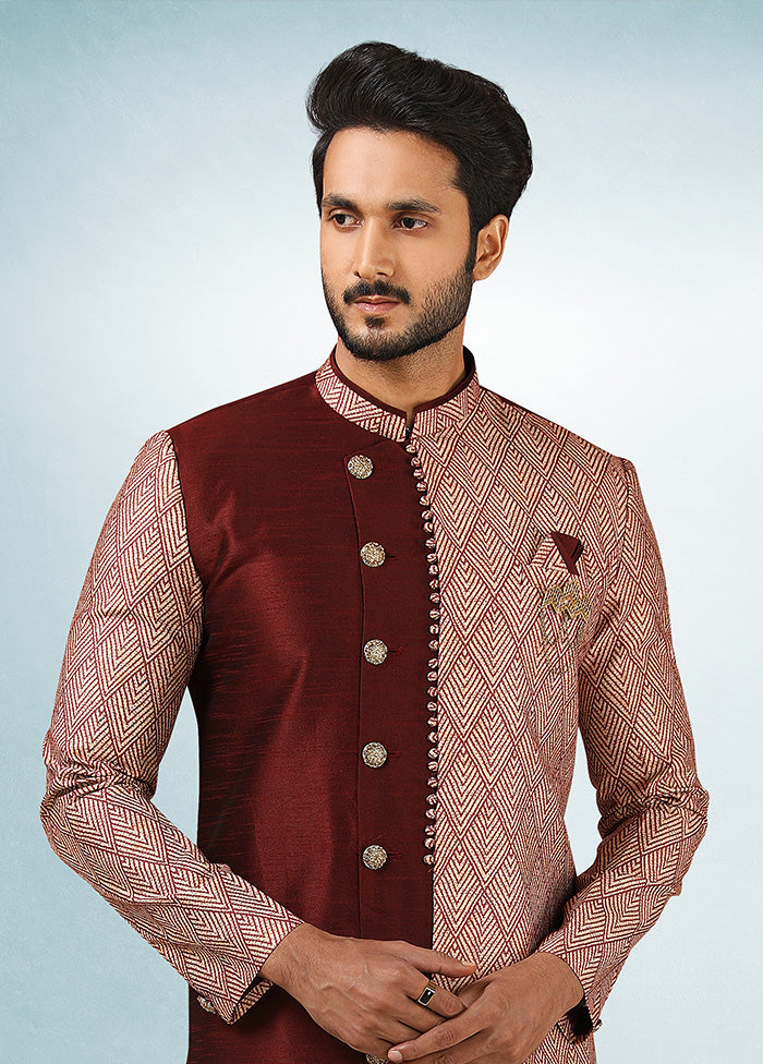 2 Pc Wine Dupion Silk Kurta Pajama Set