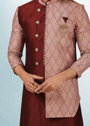 2 Pc Wine Dupion Silk Kurta Pajama Set