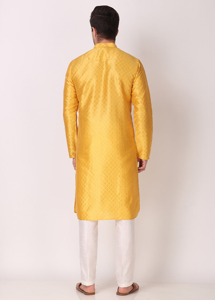 2 Pc Yellow Dupion Silk Kurta Pajama Set