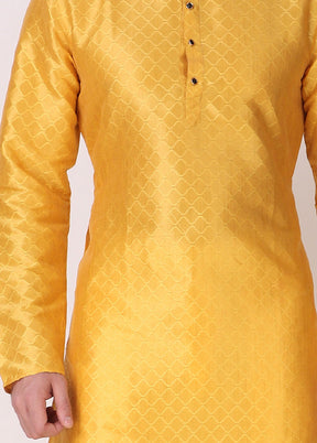 2 Pc Yellow Dupion Silk Kurta Pajama Set