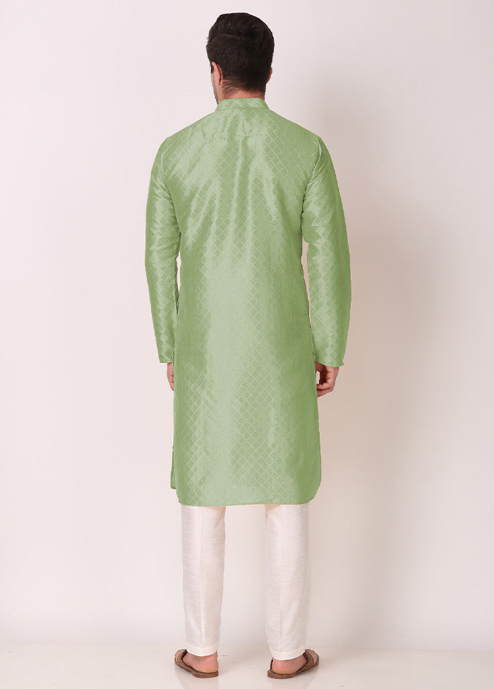 2 Pc Pista Green Dupion Silk Kurta Pajama Set