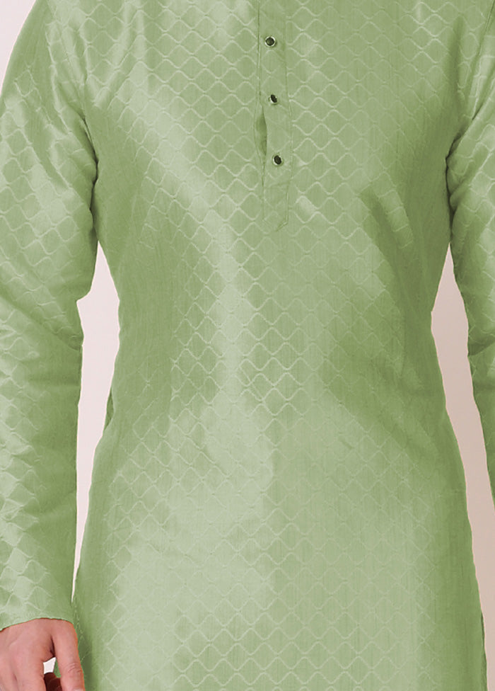 2 Pc Pista Green Dupion Silk Kurta Pajama Set