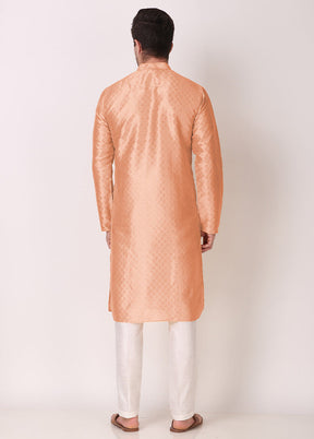 2 Pc Peach Dupion Silk Kurta Pajama Set