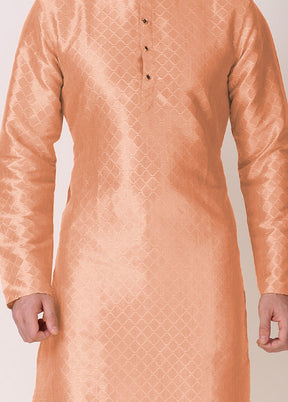 2 Pc Peach Dupion Silk Kurta Pajama Set