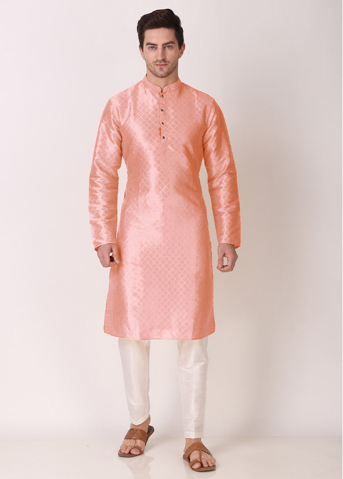 2 Pc Pink Dupion Silk Kurta Pajama Set