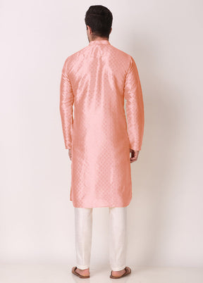 2 Pc Pink Dupion Silk Kurta Pajama Set