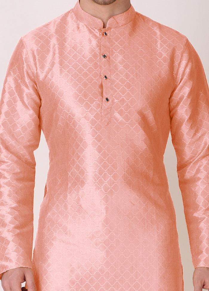 2 Pc Pink Dupion Silk Kurta Pajama Set