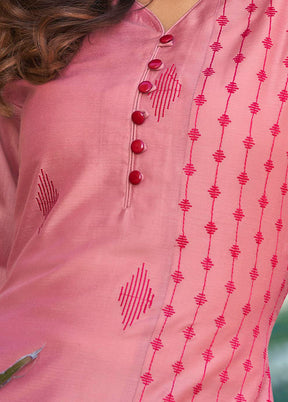 2 Pc Pink Readymade Silk Kurti Set