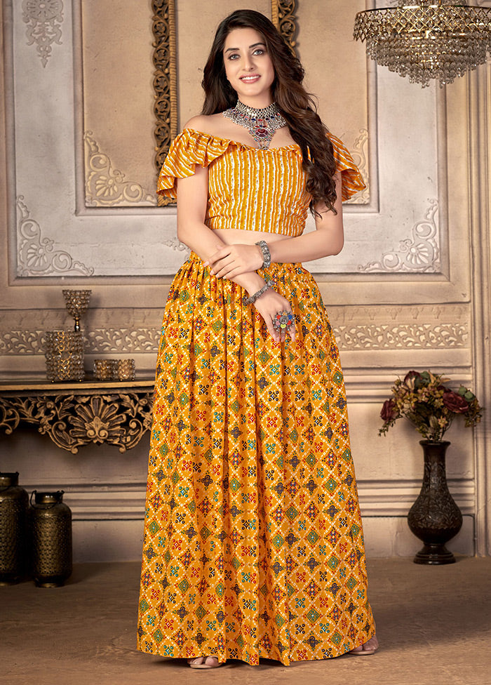 2 Pc Yellow Unstitched Silk Suit Set