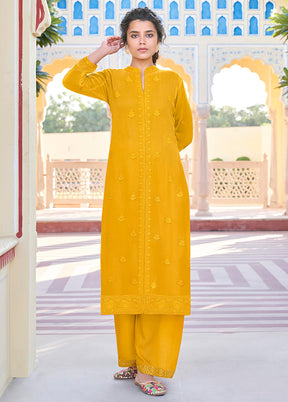 2 Pc Yellow Readymade Georgette Kurti Set