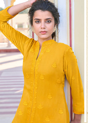 2 Pc Yellow Readymade Georgette Kurti Set