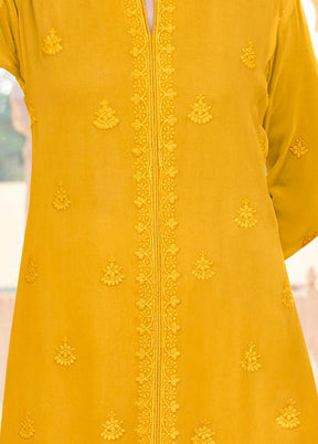 2 Pc Yellow Readymade Georgette Kurti Set