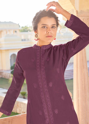 2 Pc Wine Readymade Georgette Kurti Set