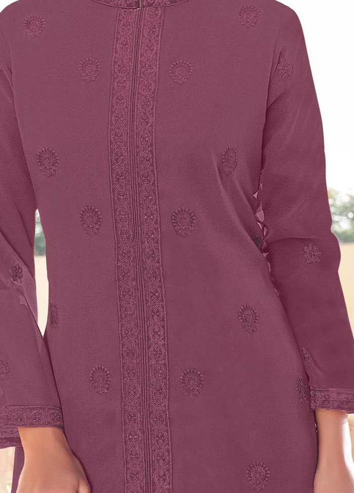 2 Pc Wine Readymade Georgette Kurti Set