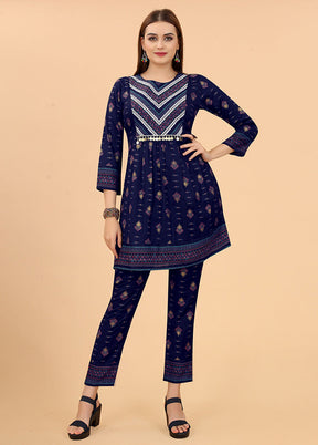 2 Pc Blue Readymade Viscose Kurti Set