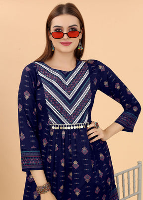 2 Pc Blue Readymade Viscose Kurti Set