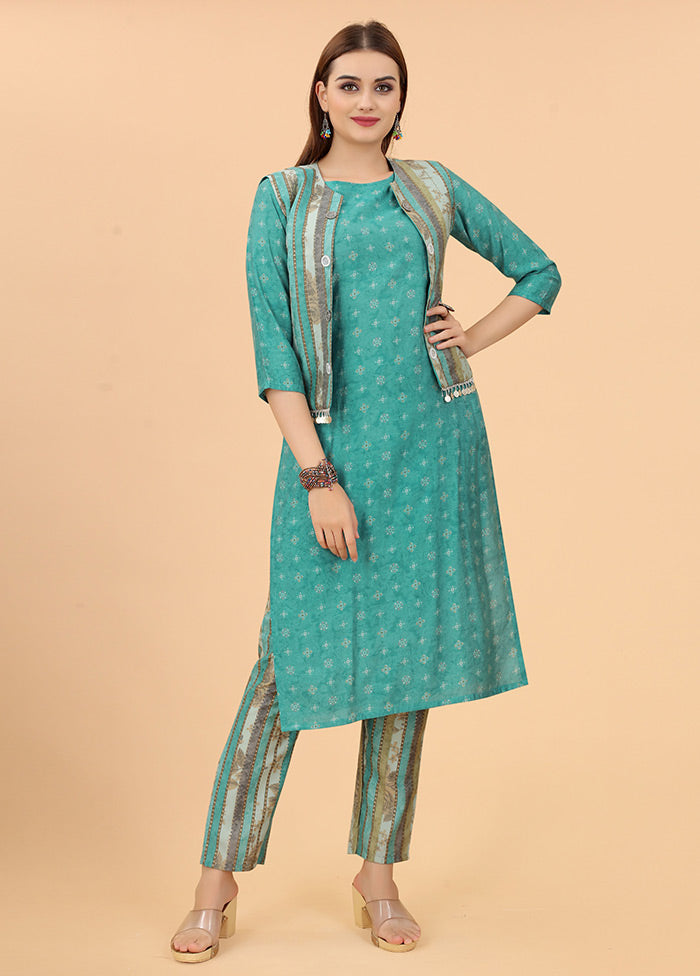 2 Pc Sea Green Readymade Viscose Kurti Set