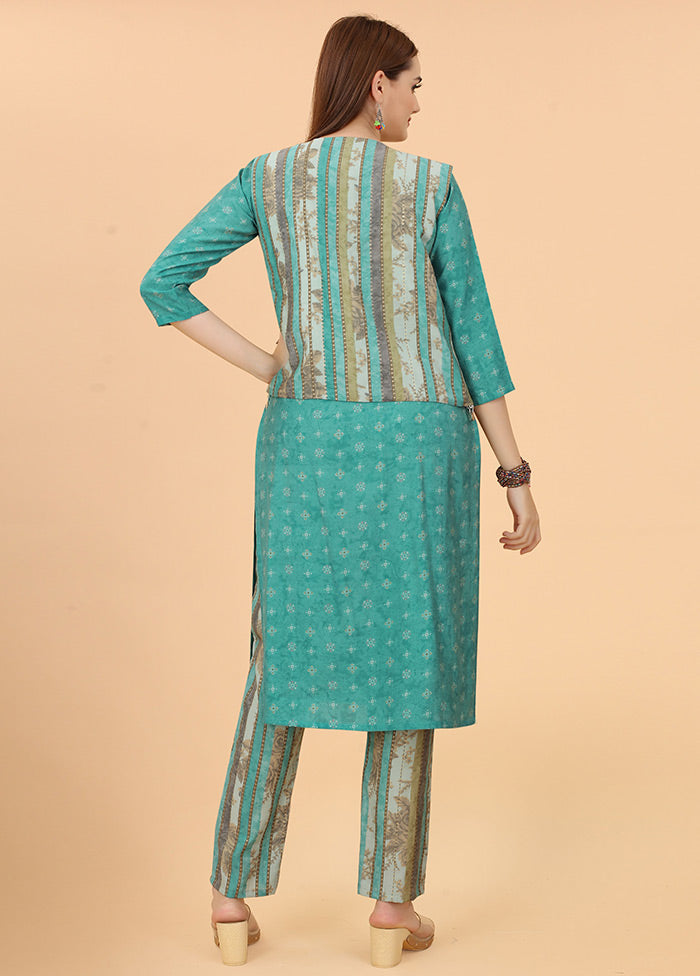 2 Pc Sea Green Readymade Viscose Kurti Set