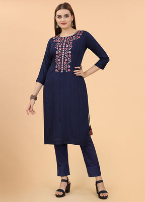 2 Pc Navy Blue Readymade Viscose Kurti Set