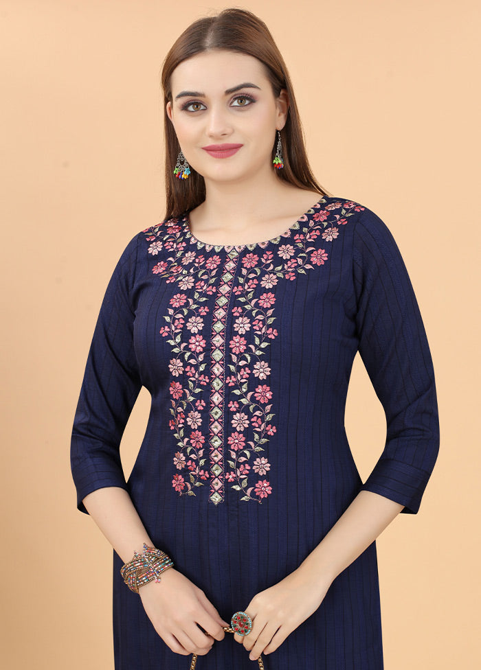 2 Pc Navy Blue Readymade Viscose Kurti Set