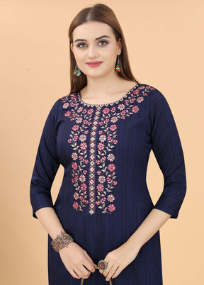 2 Pc Navy Blue Readymade Viscose Kurti Set