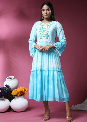 Blue Readymade Cotton Long Kurti