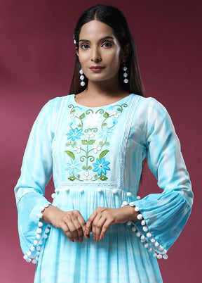 Blue Readymade Cotton Long Kurti