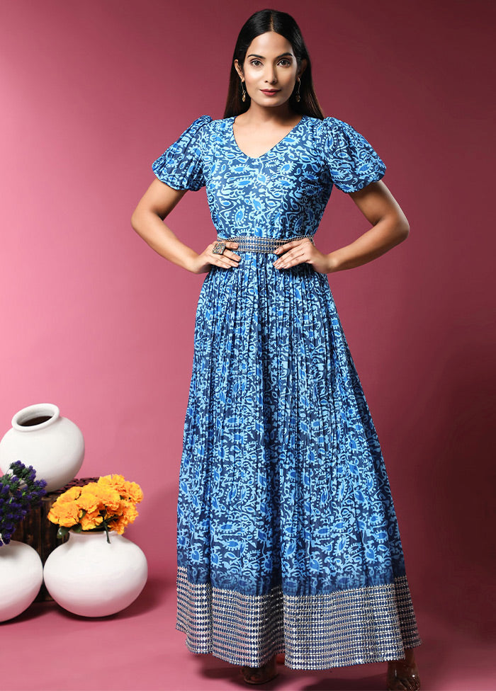 Blue Readymade Cotton Long Kurti