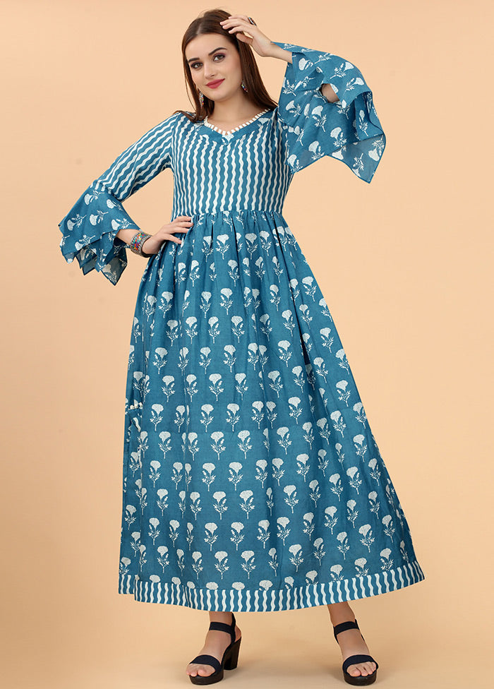 Blue Readymade Cotton Long Kurti