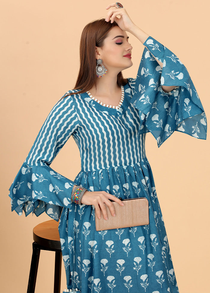 Blue Readymade Cotton Long Kurti