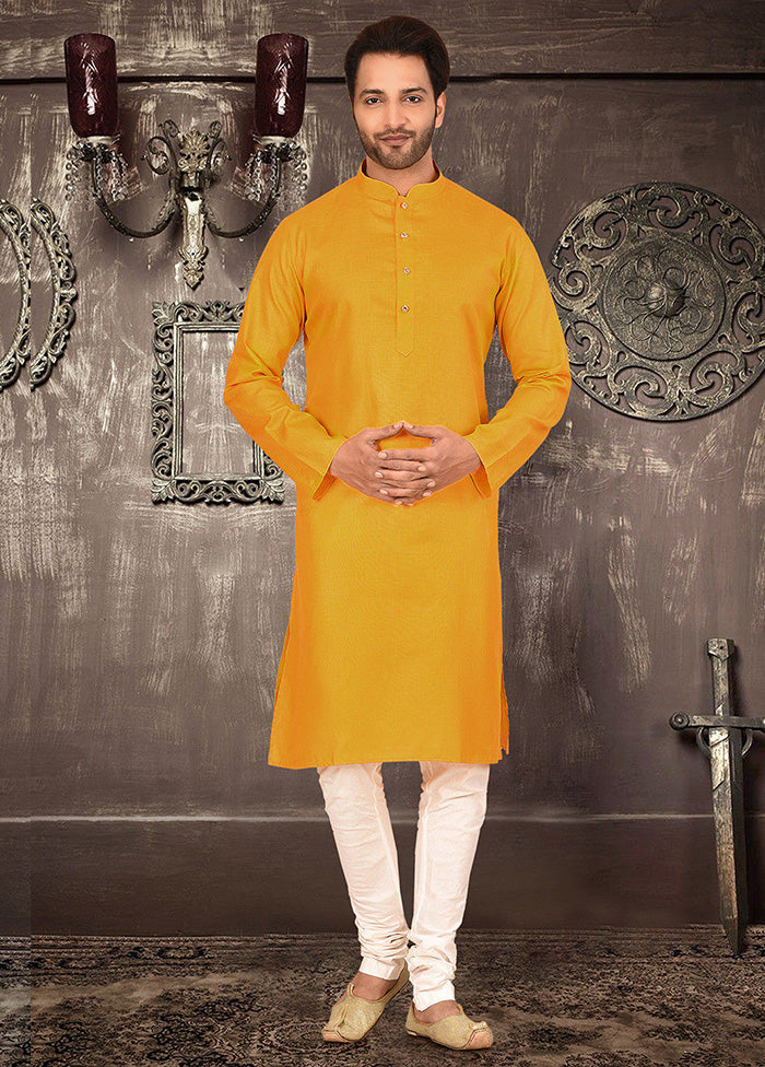 2 Pc Mustard Cotton Kurta Pajama Set