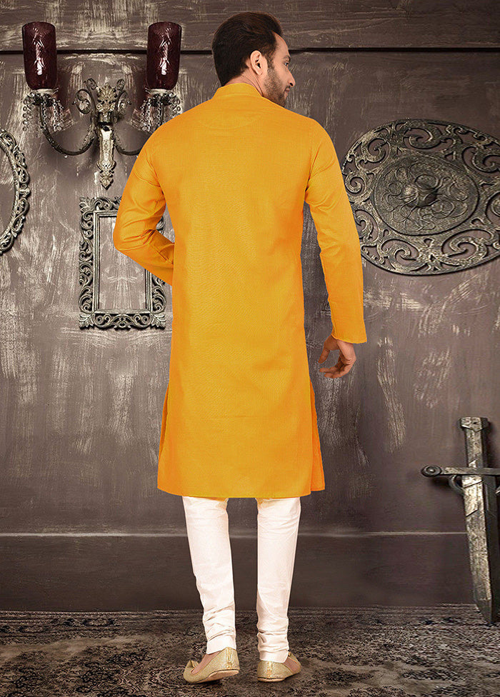 2 Pc Mustard Cotton Kurta Pajama Set