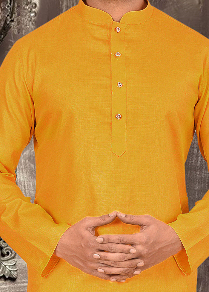 2 Pc Mustard Cotton Kurta Pajama Set