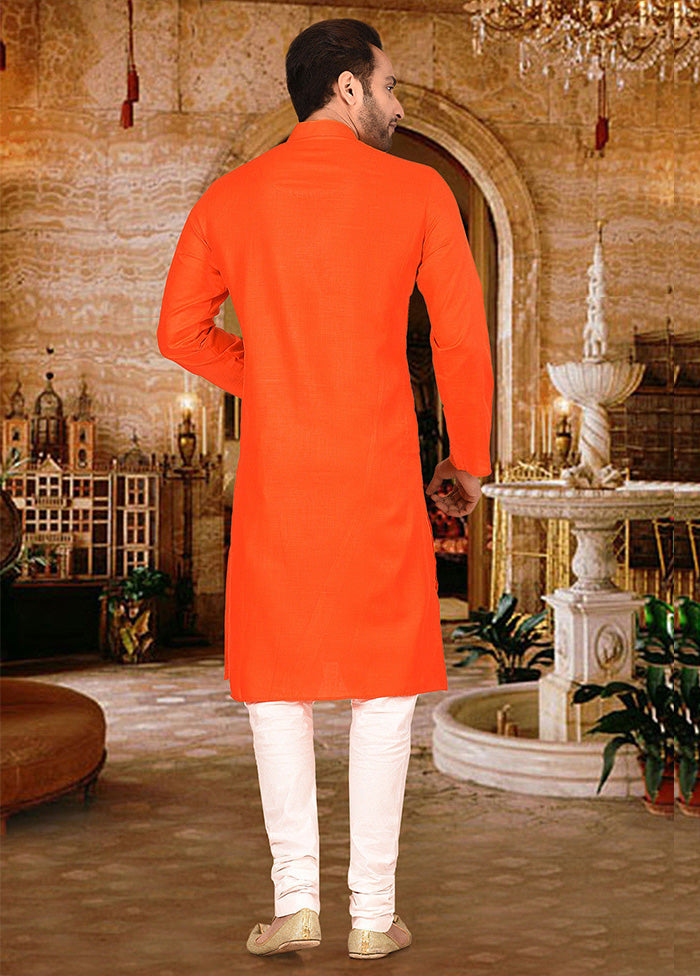 2 Pc Orange Cotton Kurta Pajama Set