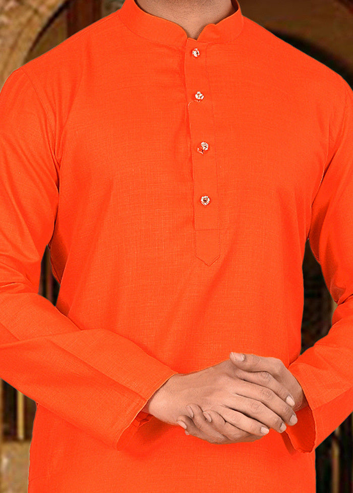 2 Pc Orange Cotton Kurta Pajama Set