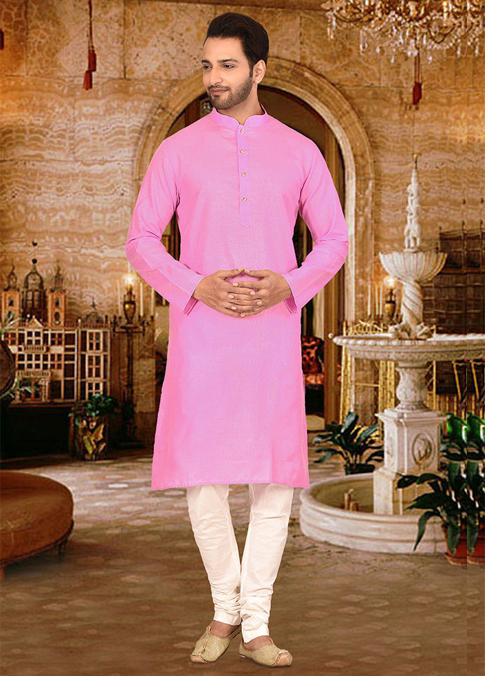 2 Pc Pink Cotton Kurta Pajama Set