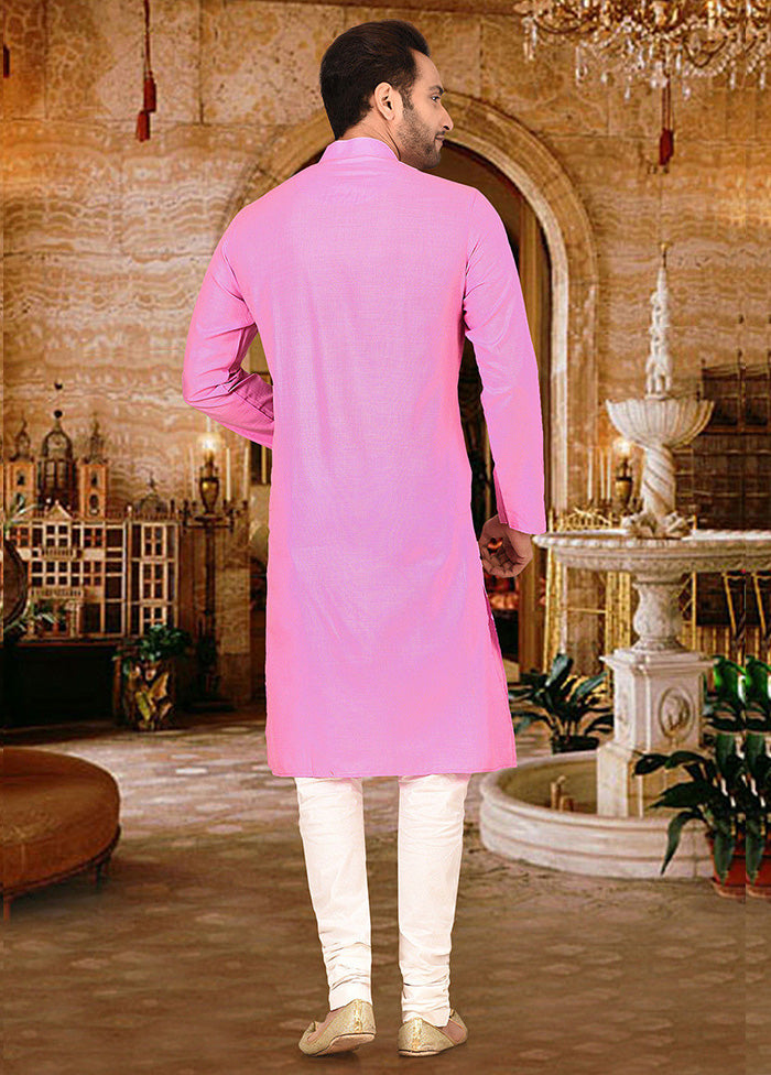 2 Pc Pink Cotton Kurta Pajama Set