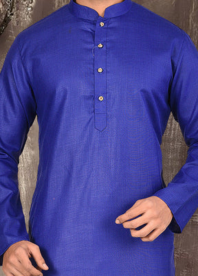 2 Pc Royal Blue Cotton Kurta Pajama Set