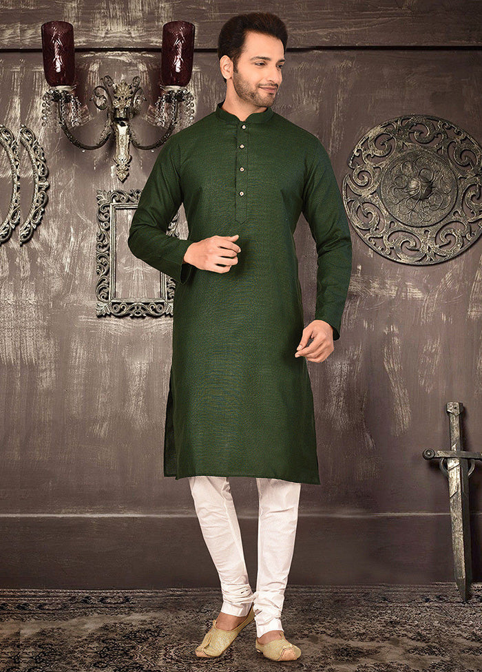 2 Pc Green Cotton Kurta Pajama Set