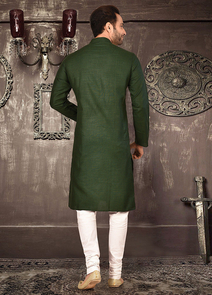 2 Pc Green Cotton Kurta Pajama Set