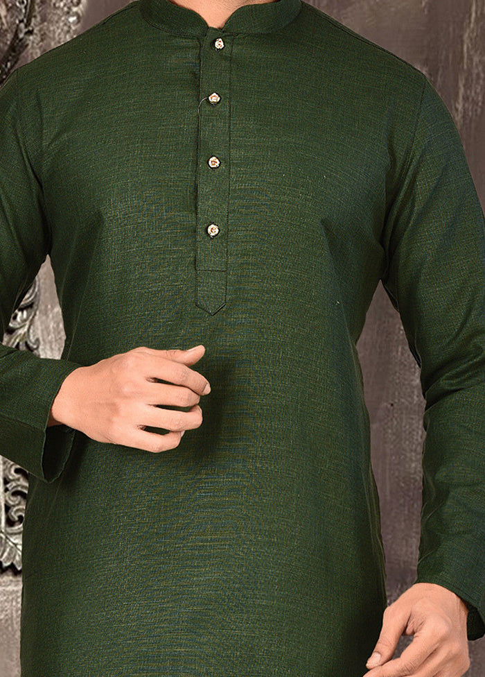 2 Pc Green Cotton Kurta Pajama Set