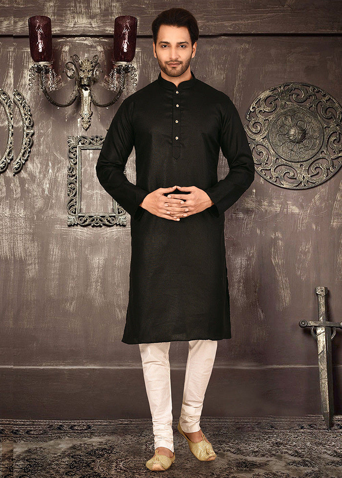 2 Pc Black Cotton Kurta Pajama Set