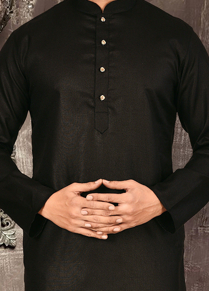 2 Pc Black Cotton Kurta Pajama Set