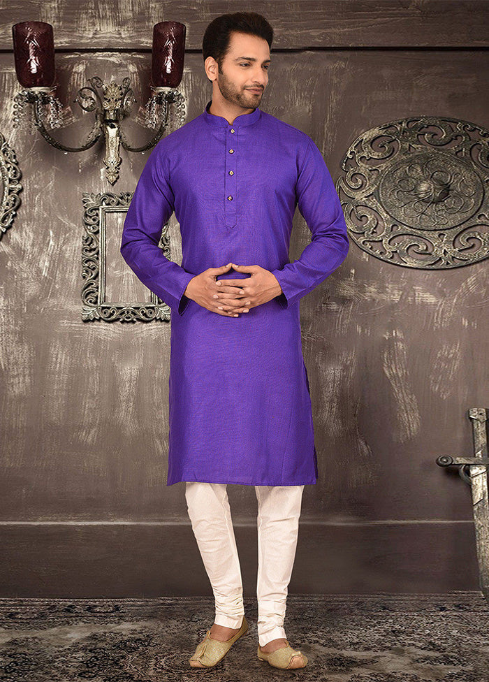 2 Pc Purple Cotton Kurta Pajama Set