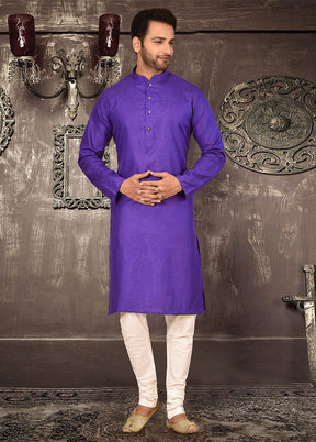 2 Pc Purple Cotton Kurta Pajama Set