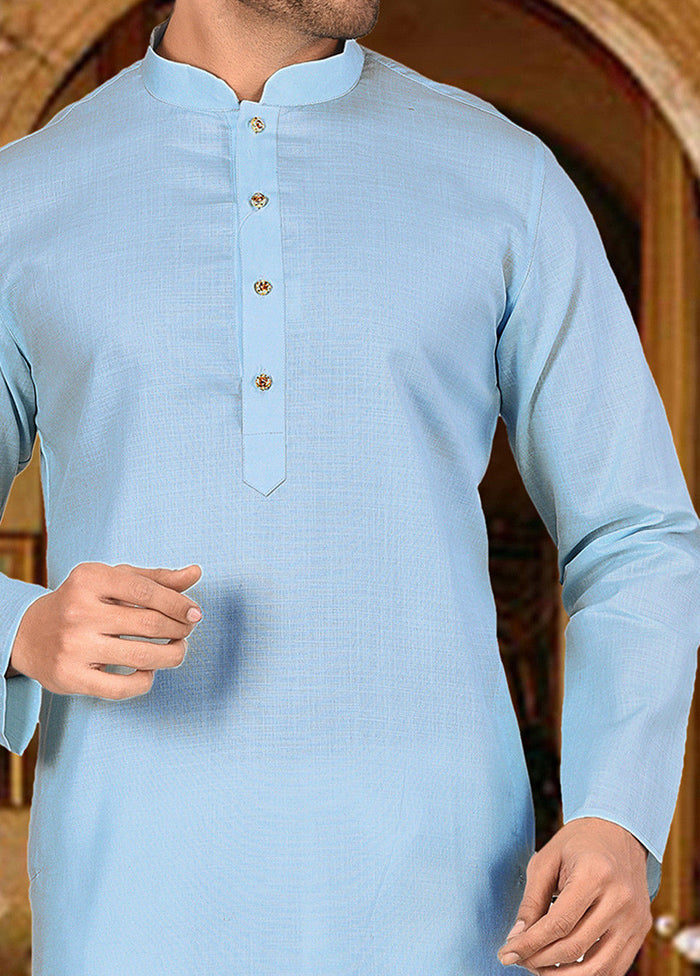 2 Pc Sky Blue Cotton Kurta And Pajama Set