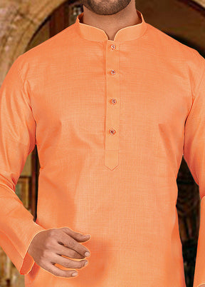 2 Pc Peach Cotton Kurta And Pajama Set